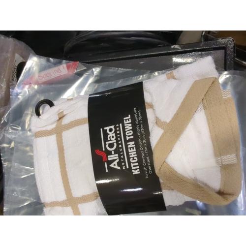 All-Clad Checked Kitchen Towel: Highly Absorbent, Super Soft Long Lasting - 100% Cotton, 17x30 Tea Towel for Cleaning & Drying Dishes, Pans, Glassware, or Countertops, (3-Pack), Cappuccino