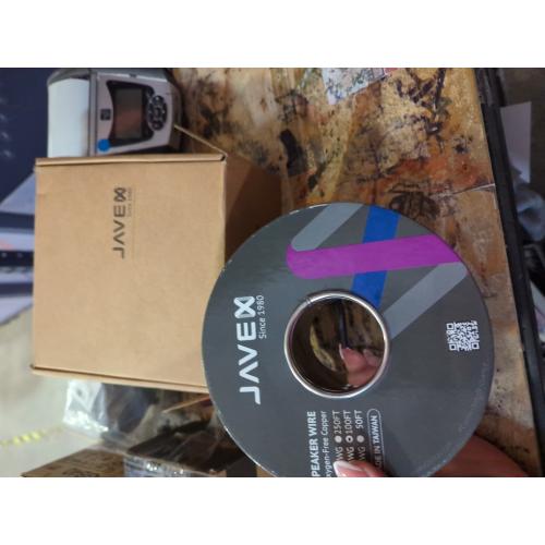 JAVEX 14 AWG Audio Speaker Wire Cable (100 FT), [OFC Oxygen-Free Copper] Thin Flat Cable for Automotive Car Stereo Audio, HI-FI Stereo, Home Theater, Blue/Black