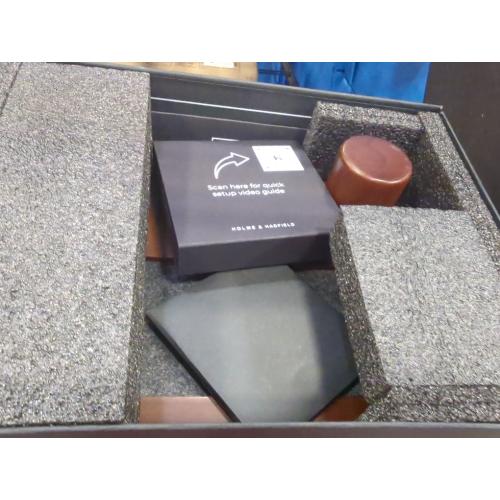 Color brown Holme & Hadfield Premium Wooden Phone Docking Station with Drawer – Nightstand Organizer for Charging Phone & Earbuds – Declutter Your Space with Felt-Lined Protection & Watch Pillar - Gift For Men