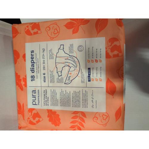 Pura Size 6 Eco-Friendly Diapers (29  lbs) Hypoallergenic, Soft Organic Cotton, Sustainable, up to 12 Hours Leak Protection, Allergy UK, Recyclable Paper Packaging, 18 Count (Pack of 3) (54 Diapers)