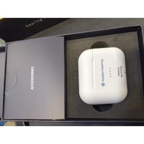 White Case Nude Aid Audien Hearing Atom Pro 2 Rechargeable, over the counter, Hearing Aid, 0.6 lb – Comfortable, Lightweight, Battery