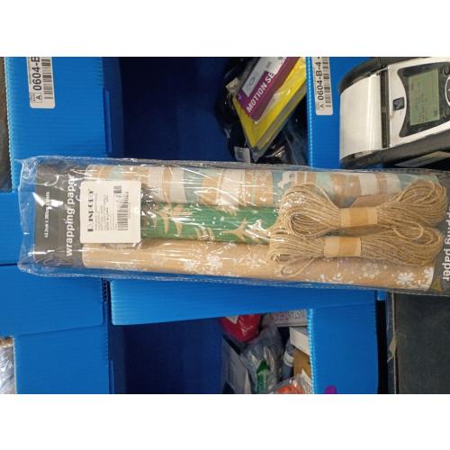 RUSPEPA Christmas Wrapping Paper, Kraft Paper - Reindeer, Stripe and Snowflakes in Blue Design - 4 Rolls - 30 inches x 10 feet per Roll