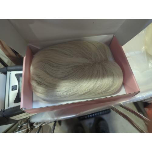 Color White REECHO Real Human Hair Topper, 10 inch Women Hair Toppers for Thinning Hair, 100 Percent Human Hair Large Coverage Natural Hairpiece Wiglet, Swiss Base 4.5x3.5, Yellow White