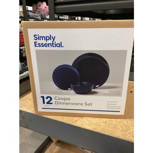 Gibson Simply Essential Coupe 12-Piece Blue Round Stoneware Dinnerware Set