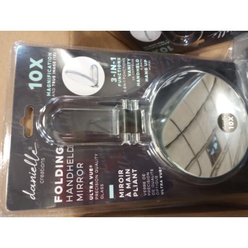 Danielle Creations 5.5-Inch Folding 2-Sided Hand Mirror, 10x Magnification, Acrylic