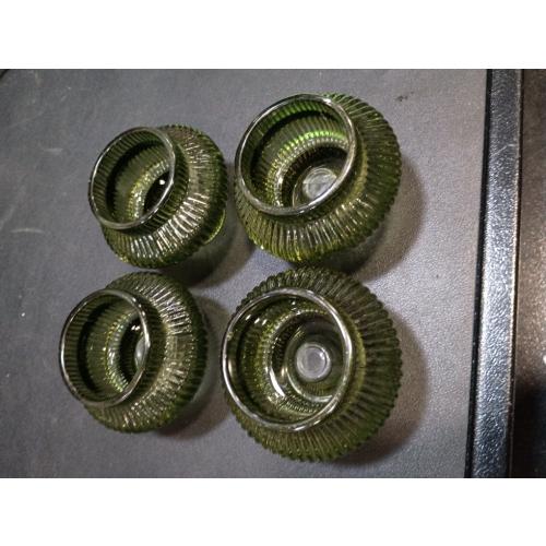 VOHO Green Candle Holder Decor for Dining Table Centerpiece, Ribbed Taper Candle Holders Versatile for Candle Sticks and Tea Lights Candles, Holiday Candlestick Holders Gifts for Friends(Set of 4)