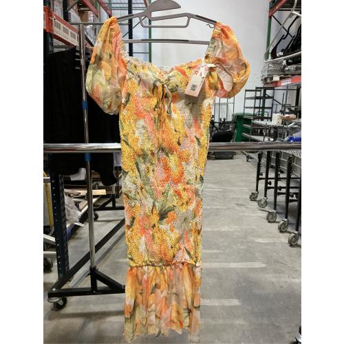 Size M Sunfere Womens Floral Dress Square Neck Summer Boho Sexy Split Dresses Fitted Sundress Puff Sleeve Mermaid Party Dress