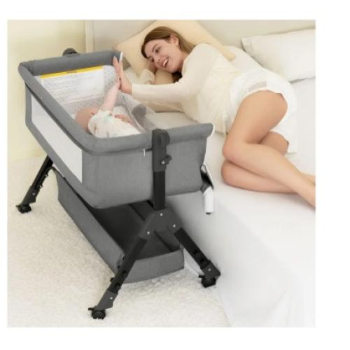 BCOL 3 in 1 Baby Bassinet Bedside Sleeper, Bedside Crib for Baby, Adjustable Baby Bassinet with Wheels, Storage Basket, Mattress, Easy Assemble & Folding Portable Baby Cradle (Grey)