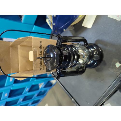 Black Vintage LED Hurricane Lantern, Warm White Battery Operated, Antique Metal Hanging With Dimmer Switch, 15 LEDs, 150 Lumen for Indoor or Outdoor Usage (Black)