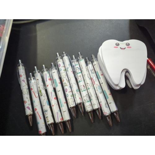 11 Pcs Dental Assistant Notepads with Pens Cute Self Stick Notes Pens Christmas Gifts Set for Lover Sticky Notes Ballpoint Bulk for Traveler Birthday Christmas Party Gifts(White)