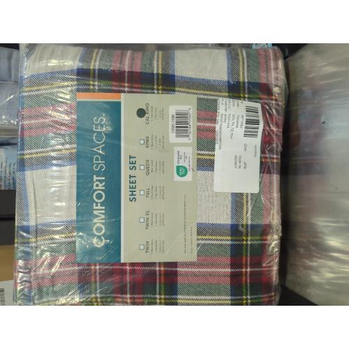 Comfort Spaces Cotton Flannel Sheets Cal King Size, Ultra Soft Flannel Sheet Set with 14 Elastic Pocket Fits up to 16 Mattress, Plain Print Warm Flannel Bedding, Scottish Plaid Red 4 Piece