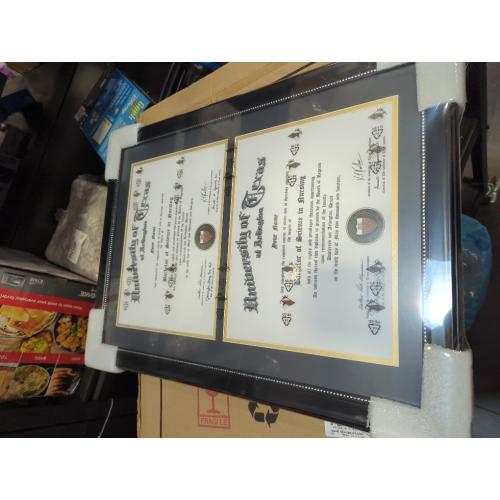 GraduationMall 14x20 Double Diploma Frame, Display 8.5x11 Certificate with Black over Gold Mat,UV Protection Acrylic,Black with Silver Beads