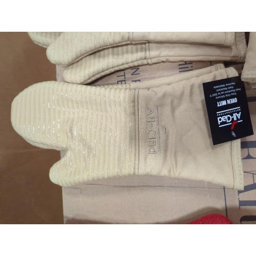 All-Clad Silicone Oven Mitts: Heat Resistant up to 500 Degrees - 100% Cotton & Silicone, 14x7 Oven Mitt for Kitchen and Barbeque, 2-Pack, Almond