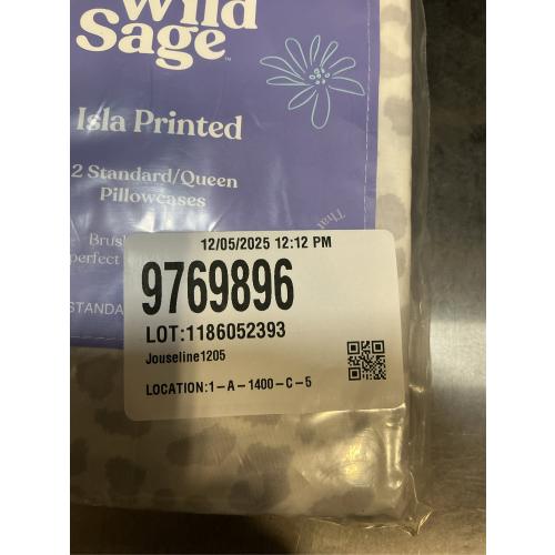 Wild Sage Brushed Cotton Percale 300-Thread-Count Standard/Queen Pillowcase in Grey Leopard