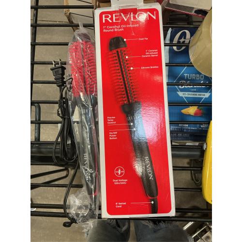 REVLON New and Improved SmoothStay Coconut Oil-Infused Heated Hair Styling Brush | 1” Barrel for Voluminous, Shiny Results (Black/Red)