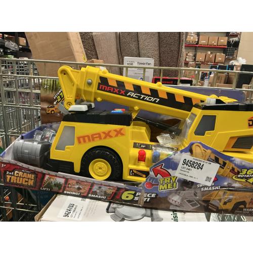 Sunny Days Entertainment, LLC. Maxx Action 27'' 3-N-1 Crane Truck - Large Construction Vehicle with Lights, Sounds and Motorized Drive | Realistic Crane with Joystick Controllers