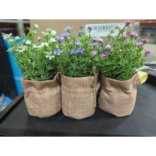 Velener Babys Breath Artificial Flowers in Small Burlap Bag Vases 3Pcs -Gypsophila Faux Flowers Farmhouse Home Coffee Table Bookshelf Office Desk Decorations Kitchen Dining Room Fake Plants Indoor
