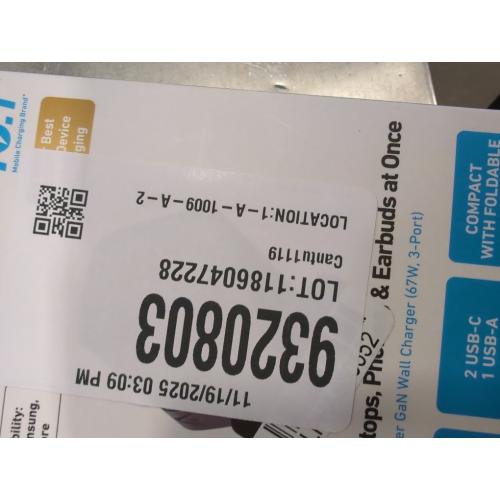 Anker 3-Port 67W GaN Wall Charger - Black