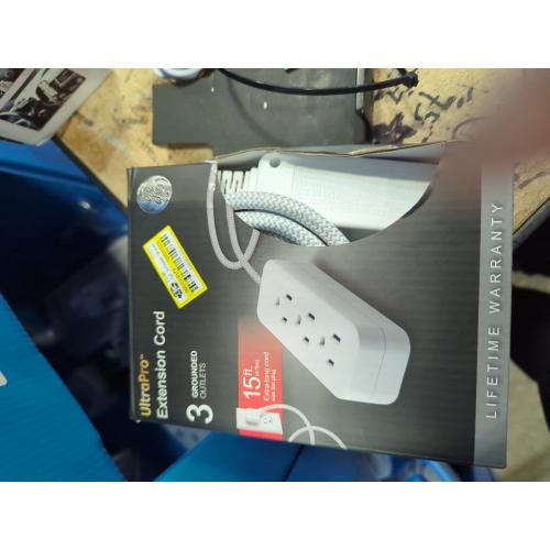 15 ft. 3-Outlet Designer Pro Extension Cord Surge Protector, White/Gray