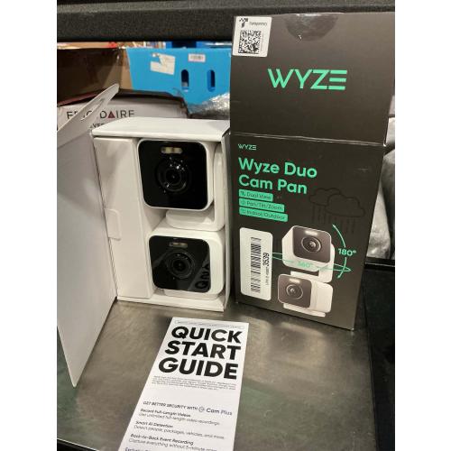 WYZE Duo Cam Pan Indoor/Outdoor IP65 2K 360° Pan/Tilt Smart Home Security Camera with Color Night Vision, Compatible with Alexa & Google Assistant, White