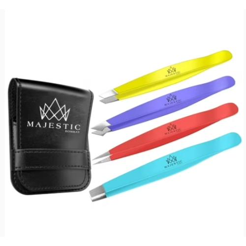 Majestic Bombay Multicolor Multi-Pointed Tweezers for Women and Men, 4 Pack