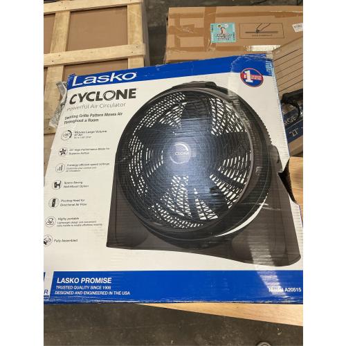 Lasko 20 in. 3 Speeds Cyclone Floor Fan in Black with 90 Degrees Tilt Adjustment, Built-In Carry Handle, Wall Mountable