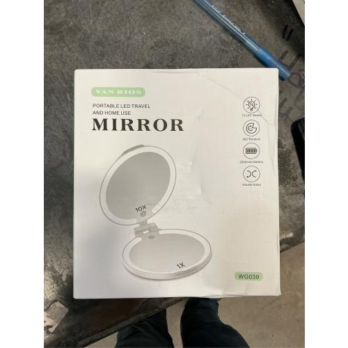 6.3 Inch Rechargeable Folding 10x Magnification Double Sided Makeup Mirror with Lights, Portable Travel Mirror for Women with Nearsightedness | Travel Essentials for Women