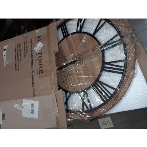 Montoire 24 Inch Wooden Farmhouse Wall Clock Large, Extra Large for Living Room Decor - Big Oversized Rustic Round Decorative Clocks for Walls, Battery Operated