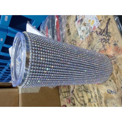 Diamond Stainless Steel Insulated Water Bottle With Straw & Brush - Reusable Leak-Proof Glitter Bottle for Women - Iced Coffee Cup Multicolor