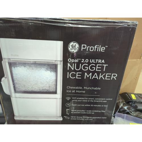 GE Profile Opal 2.0 Ultra Nugget Ice Maker with Scale Inhibiting Filter, Scoop Included, 38 lbs in 24 Hours, Pellet Ice Machine with WiFi & Smart Connected, Stone White