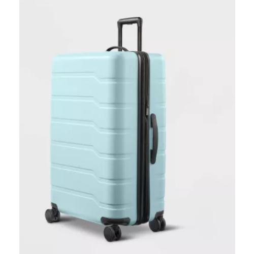 Hardside Large Checked Spinner Wheels Suitcase Muddy Aqua Blue - Open Story™