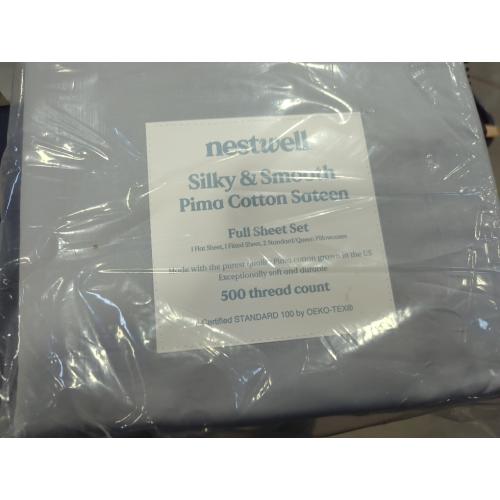 Nestwell Pima Cotton Sateen 500-Thread-Count Full Sheet Set in Harbor Mist