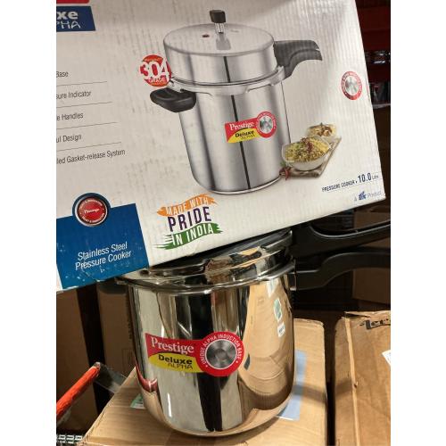 Prestige 10-Liter Deluxe Alpha Induction Base Stainless Steel Pressure Cooker, Small, Silver