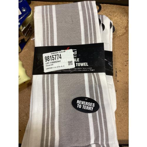 All-Clad Striped Dual Kitchen Towel in Titanium Pack of 3