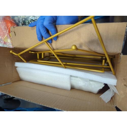 MALACASA 3 Tier Serving Trays for Party, 12 Inch Porcelain White Trays for Serving Food, Dessert Stand with Collapsible Gold Metal Rack