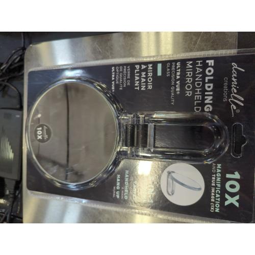 Folding Hand Held 10x Magnification Mirror