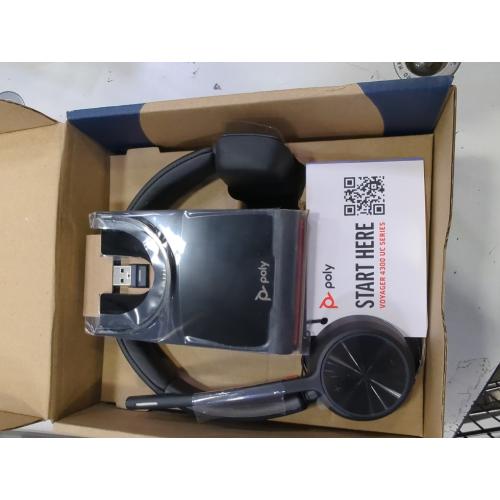 Black Poly Voyager 4310 UC Wireless Headset   Charge Stand- Single-Ear Headset- Connect to PC / Mac via USB-A Bluetooth Adapter, Cell Phone via Bluetooth