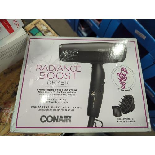 Conair Hair Dryer with Diffuser and Folding Handle, 1875W Travel Blow Dryer with Concentrator, Radiance Boost with Nano-Quartz Ceramic for Less Frizz, More Shine, and Silky Hair, Dusty Rose