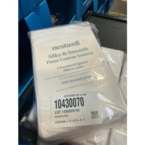 Nestwell Pima Cotton Sateen 500-Thread-Count Standard/Queen Pillowcase Set in Bright White