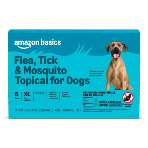 Amazon Basics Flea, Tick & Mosquito Topical Treatment for X-Large Dogs (over 55 pounds), 6 Count (Previously Solimo)