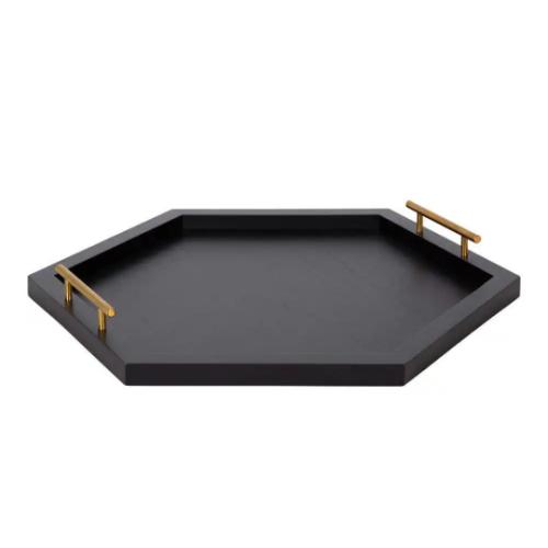 Hexagon Black Wood Decorative Tray