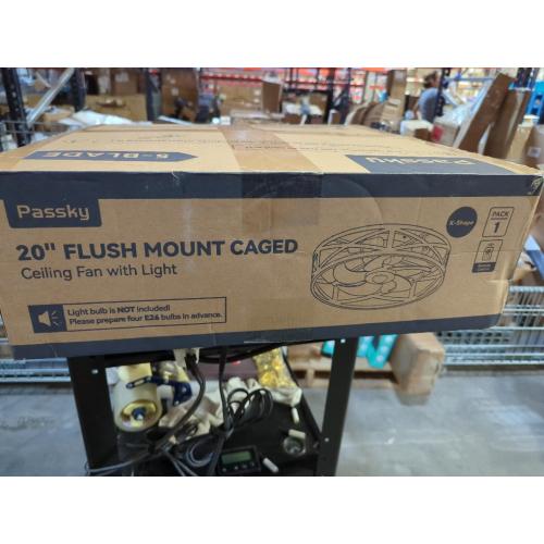 Black 20 Fandelier Ceiling Fan with Light, Caged Bladeless Ceiling Fans with Remote, Farmhouse Flush Mount Fan for Bedroom, Kitchen, Living Room, Black