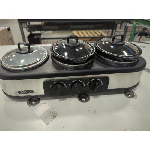 BELLA Triple Slow Cooker and Buffet Server, 3 x1.5 QT Manual Stainless Steel