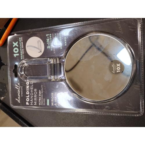 Danielle Creations 5.5-Inch Folding 2-Sided Hand Mirror, 10x Magnification, Acrylic