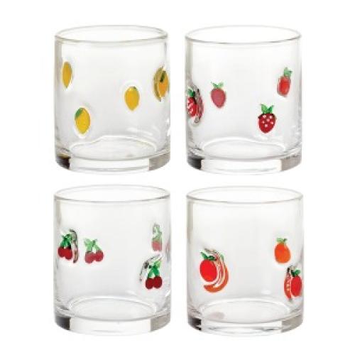 4 pack of fruit design glasses CHERRY GLASS IS MISSING 14oz