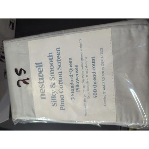 Nestwell Pima Cotton Sateen 500-Thread-Count Standard/Queen Pillowcase Set in Oyster Mushroom