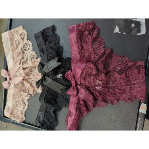 Size L...Women Lace Bow Thongs,T Back Low Waist Panties Sexy V-Shape Design Floral Lace, Breathable Panties Undies for Women 3-Pack