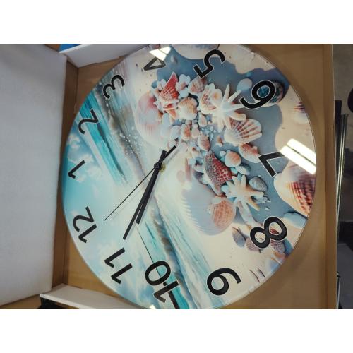 XNM 16 Inch Large Wall Clocks Battery Operated Coastal Shell Glass Clocks for Living Room Decor Blue Silent Wall Clock No Ticking