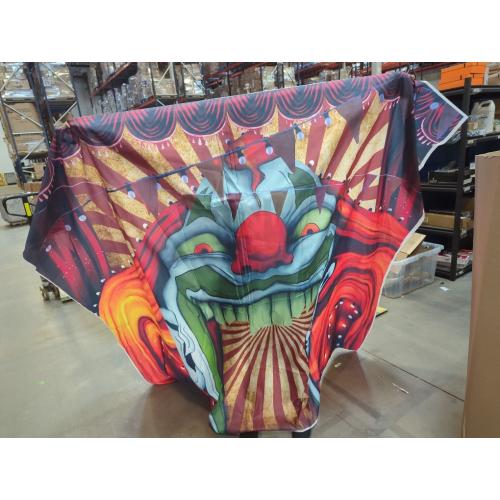 Scary Giant Clown Photography Backdrop Red White Stripe Carnival Photo Background Photo Booth Studio Props Supplies Horror Circus Haunted House 7x5ft Vinyl Halloween Party Banner Decorations