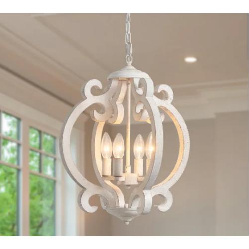 4-Light White Farmhouse Chandeliers Global Lantern